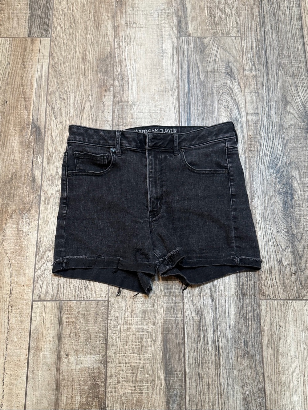 American Eagle Outfitters Black Distressed High-Rise Jean Shorts